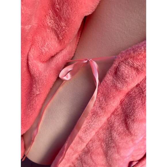 Womens Coral Pink Plush Fleece Bathrobe With Belt & Pockets By Just Love M - Picture 8 of 9